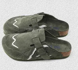 Men’s Army Green Cow Suede Slippers – Black Baotou Casual Loafers, Stylish Home Shoes 2025 Zapatillas De Hombre Footwear