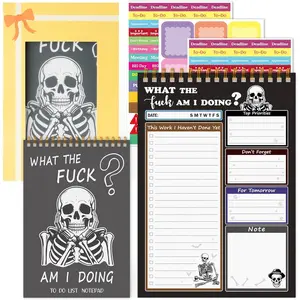 Spiral Bound Undated Daily Tear Off To Do List Planner Notepad with Checklist 52 Sheets Vertical Design for Teachers Office Students Appreciation Christmas Gifts Grey Skull