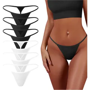 6 Pack G-String Thongs for Women Cotton Panties Stretch T-back Tangas Low Rise Hipster Sexy Underwear S-XL