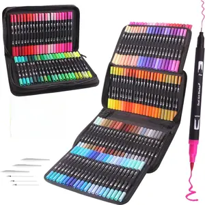 Double-Ended Brush Marker Pen Set, Fine Line Soft Tip Markers Brush Pens for School Drawing Writing Journaling, Adult Coloring Books Art Supplies Kit, Vibrant Fluorescent Colors