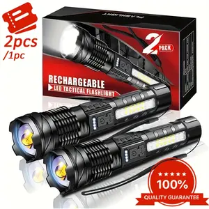 1 Piece/2 Pieces Super Strong Rechargeable LED Flashlight Floodlight-Portable, USB Charging Suitable for Camping, Hunting and Emergencies, Must-Have Camping Lighting Devices