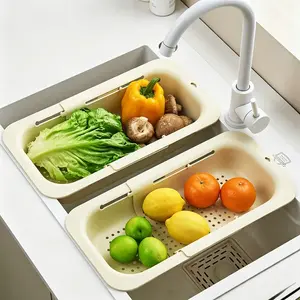Collapsible Kitchen Drain Basket - Sink Strainer, Vegetable & Fruit Washer, Multipurpose Milky White Draining Storage Utensil