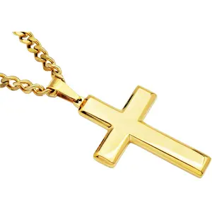 Gold Cross Pendant Necklace – Stainless Steel (24” Chain)