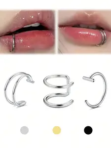 Medusa Style Fake Lip Ring Set, No Piercing Labret Stud, Stainless Steel, Unisex Jewelry, Cosplay and Party Decor, All Seasons
