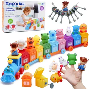 Toddler Toys for 18M+1 2 3 4 Year Old , Counting, Matching, Sorting Activity Toys, Preschool Montessori Learning Toy , Montessori Train Set with Farm Animals, Finger Puppets, Keys to Lock and Unlock Barns Gift for Boys and Girls