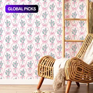 and Floral Bow Pattern Wallpaper, Peel and Stick Wallpaper Designs, Self Adhesive Removable Decorative Wallpaper for Living Room and Bedroom, Easy to Match Decor #GLOBAL PICKS