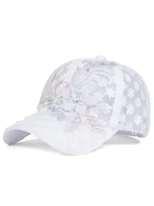 Unisex Lace Flower Baseball Cap, Adjustable Sun Protection Hat, Embroidered Cap, Embroidery Adjustable Hat, Casual Woven Fabric, Fitted Design, Suitable for Spring & Fall
