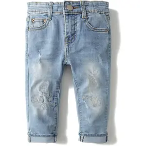 KIDSCOOL SPACE Baby Girl Boy Jeans,Elastic Band Inside with D-Rings Ripped Denim Pants