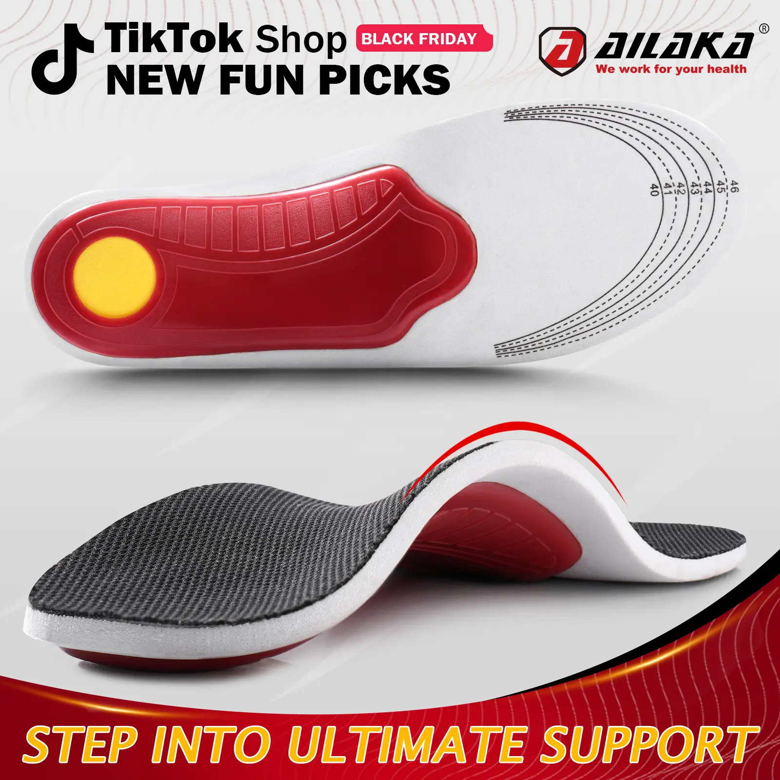 Ailaka Orthopedic Insoles - Men’s & Women’s High Arch Support Scissor-Cut PU Inserts with Silicone Toe Pads, Shock-Absorbing for Plantar Fasciitis, Ankle Pain Relief, Fishing, Camping, Hunting, Daily Wear Shoes
