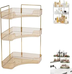 3-Tier Corner Bathroom Counter Organizer, Clear Acrylic & Gold Frame Luxurious Double-Layer Storage Rack, Space-Saving Skincare & Cosmetic Holder for Bathroom Kitchen Corner, Ideal Gift for Her