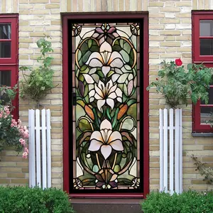 2pcs   Vintage Stained Glass Style Wall Decal European Church Painted Flower Sticker Living Room Entrance Bedroom Background Wall Decor Self Adhesive Removable Window Film Art Glass Sticker  Collage