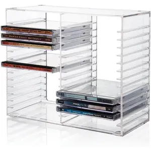 Stackable Clear Plastic CD Organizer with Rubber  | Rectangular Jewel Cases Holder  for Theatre Room | Holds up to 30 CD Cases |