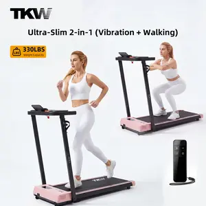 2-in-1 Foldable Treadmill with Vibration Function & Armrests, Portable Quiet Walking Pad for Home & Office, LED Display for Walking & Jogging