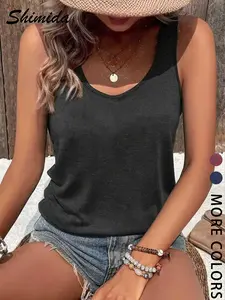 Shimida Women's Vintage Solid Color U-Neck Vest Fitted, Casual Chic Sleeveless Top, Daily Wear, Retro Style, Comfortable and Stylish, Womenswear