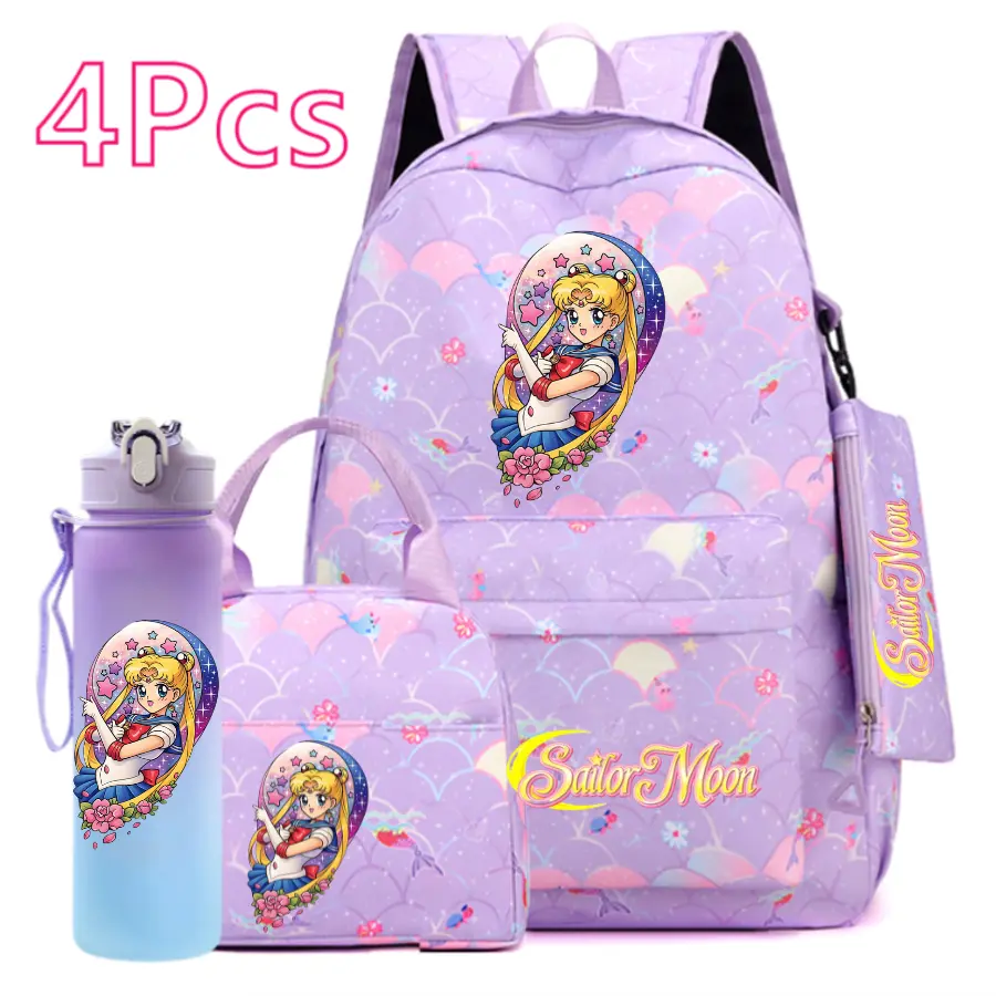 Sailor Moon 4PCS Backpack Set for Girls School Backpack Lunch Bag Pencil Case Water Bottle Anime Travel Gift