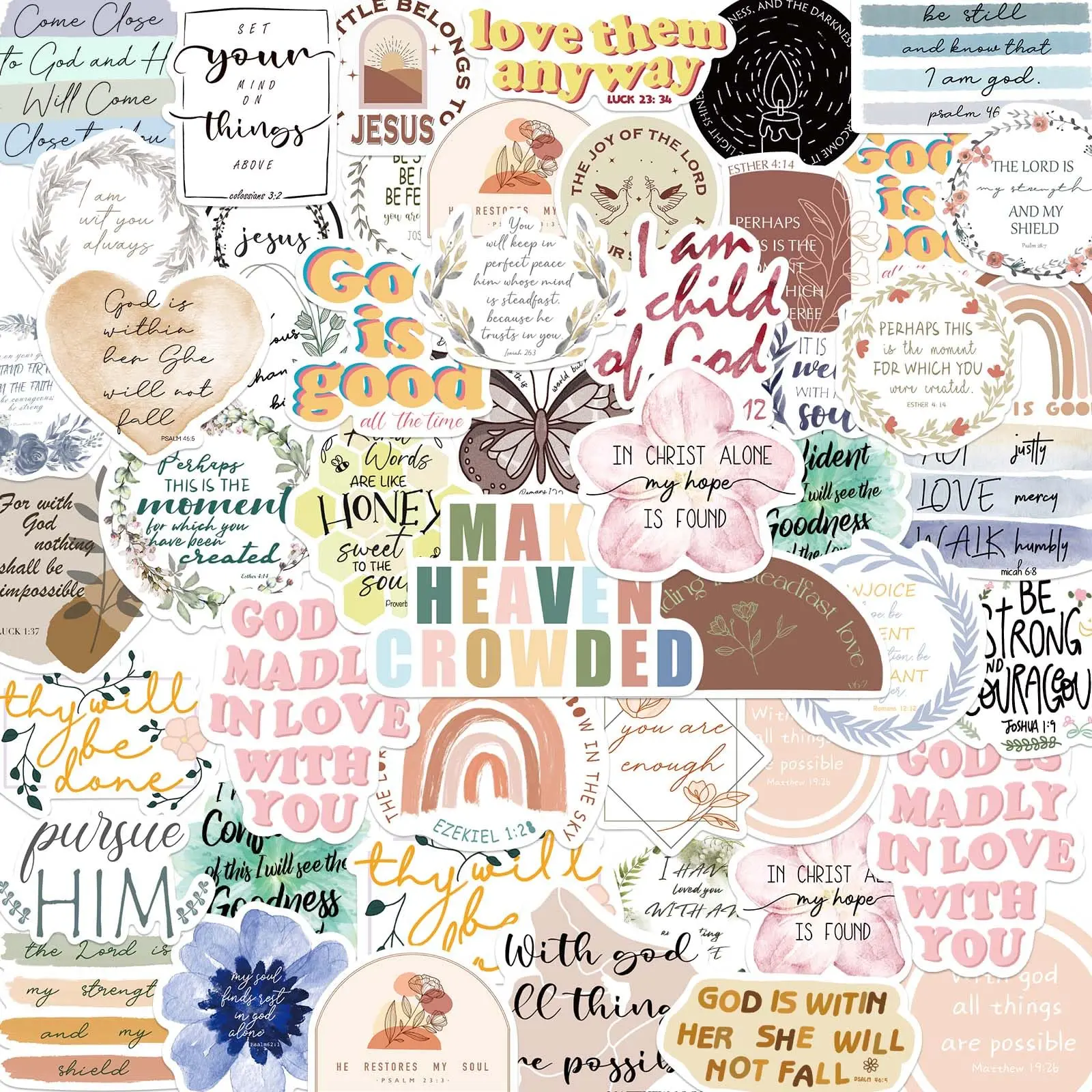 50Pcs Christian Bible Verse Stickers, Inspirational Waterproof Stationery Decals for Teens, Stickers for Bible Laptop Water Bottle Office