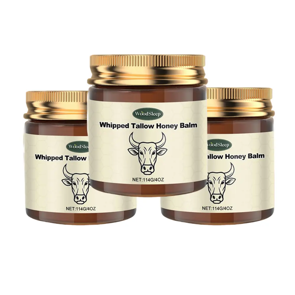 Whipped Tallow Honey Balm, 3-Piece Set (12 oz Total), Handmade Beef Tallow Body Butter for Daily Moisture and Soft, Smooth Skin, Beef Tallow Body Butters