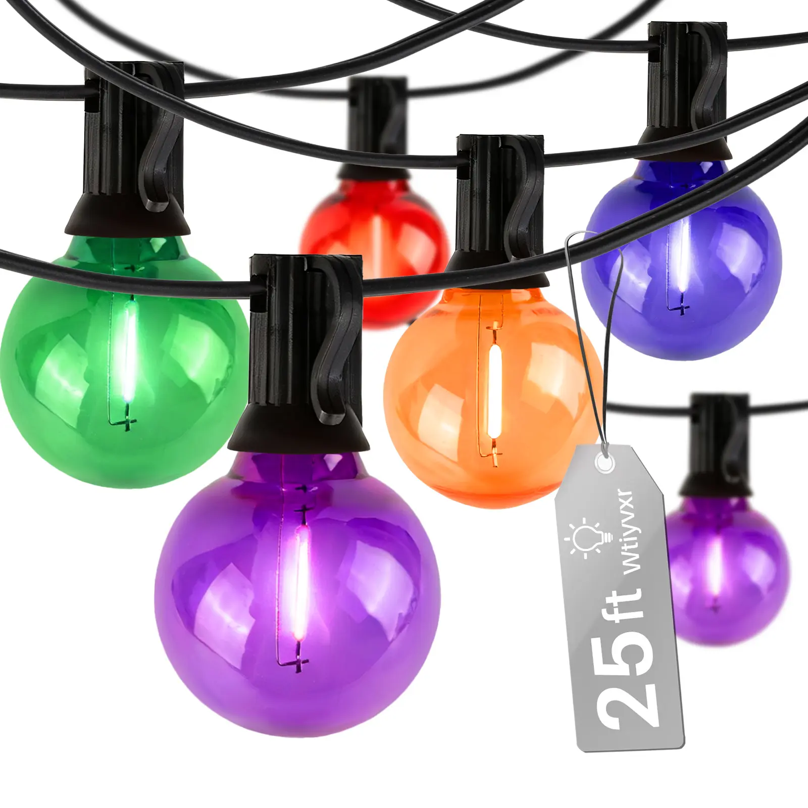 G40 Shatterproof Globe Outdoor String Lights (25ft/50ft) - 13 Plastic E12 Base LED Bulbs (1 Spare), IP65 Waterproof, Dimmable, Connectable, Female Connector, Fully Sealed Sockets, Independent Bulbs for Backyard Porch Decor, 13 Bulbs, 24-Inch Spacing Betwe