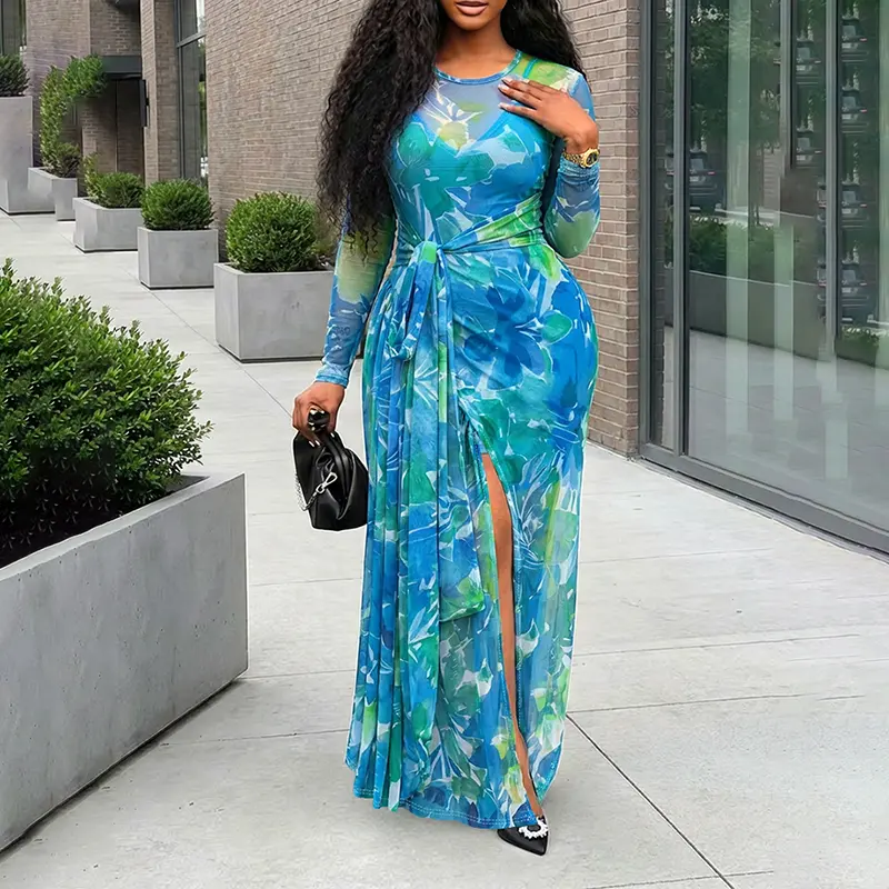 blue xv dress Silk Long Sleeve Wrap Dress main image 1
