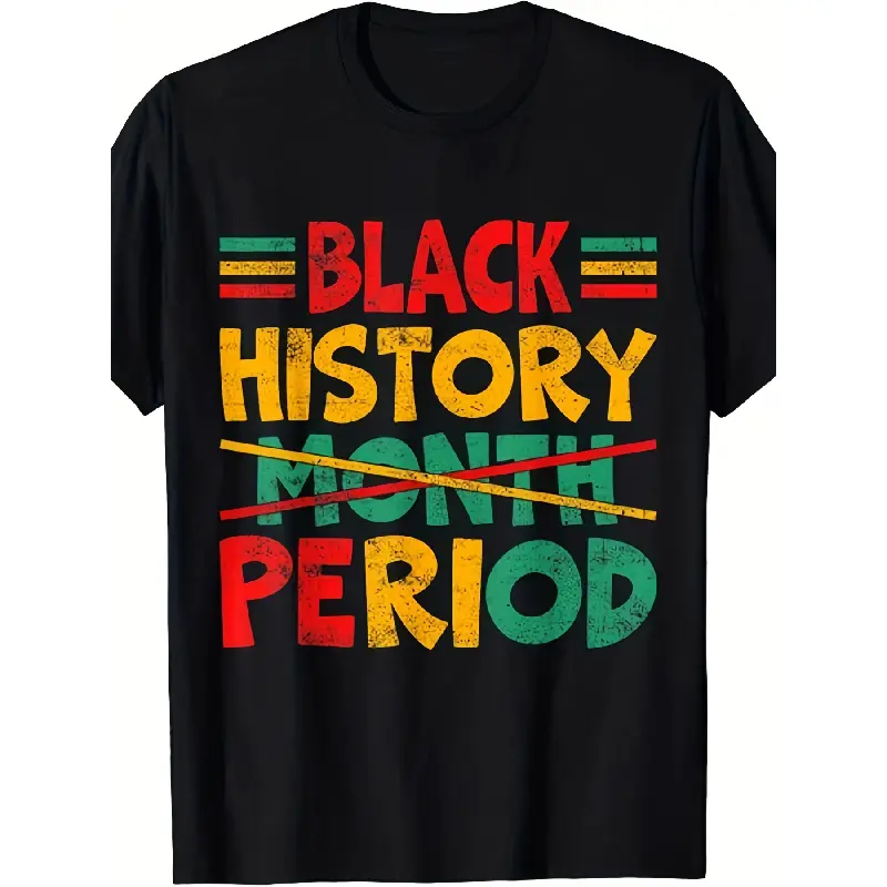 Black History Month Equality Larger T-shirt-Pan-African Colors (Green, Red, Yellow, Black)-Unisex Adult Casual Shirt Suitable for Cultural Celebration and Casual Dress-African Heritage Clothing-Regular Pattern Round Neck T-shirt Local Warehouse Delivery V