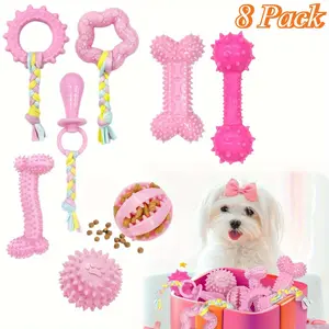 A Set of 8/6 Pcs Puppy Chew Toys for Teething Small Dogs,Puppy Toys for Teething Treat Interactive to Keep Them Busy,Cute Soft Durable Rubber Toy for Small Dogs,Party Gifts,Home Supplies ﻿ ﻿