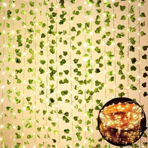 12 Pack  Vines for Room Decor with 100 LED String Light Artificial Ivy Garland   Faux Greenery Leaves Bedroom Aesthetic Decor for  Garden Wall Wedding