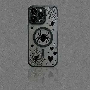 Kasevia gothic spider web clear phone case magnetic TPU for iPhone 13 14 15 16 17 Pro Max shockproof slim fit Y2K dark spider aesthetic viral must-have accessory for alternative style teens adults selfies outfits TikTok videos daily use