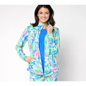 Belle Body By Kim Gravel Watercolor Palm Athletic Zip Jacket