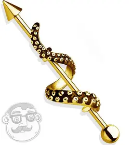 Gold PVD Tentacle Stainless Steel Industrial Barbell