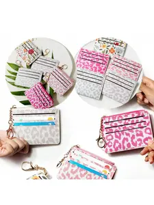 Fashion PU Pattern Print Mini Ultra-Light Thin Zipper Pocket Casual Card Holder Wallet with Keychain, Multi-Card Slots, Travel Gift for Women