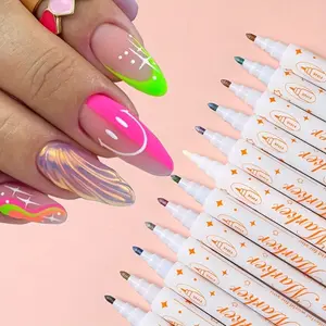 12-Color Double-Headed Nail Art Graffiti Pen DIY Painting And Drawing Line Pen, Simple And Cute Acrylic Marker Pen, Autumn And Winter Maillard Series Nail Art Tools