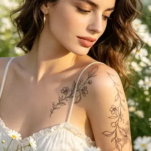 4 Pack Minimalist Line Floral Temporary Tattoos, Elegant Vine & Flower Design, Waterproof & Long-Lasting Women's Fake Tattoos