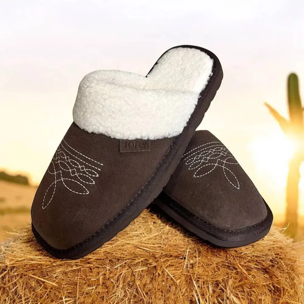 Western Boot Stitch Slippers (Dark Brown)