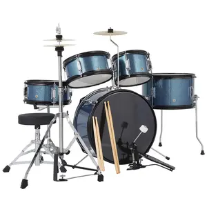 Garvee 5-Piece Junior Drum Set Kit with Dual Tom-Toms, Floor Tom, Snare, Bass Drum, Hi-Hat, Cymbal, Pedal, Drumsticks, and Seat – Complete Percussion Set for Beginners