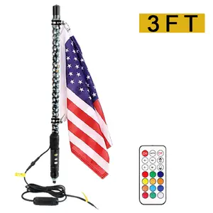 3FT Spiral RGB LED Whip Lights with Spring Base - RF Remote Control & Music Mode, Waterproof Antenna Whips for ATV, UTV, RZR, Can-Am, Polaris, Jeep, Dune Buggy & Offroad Vehicles - Durable & Safe