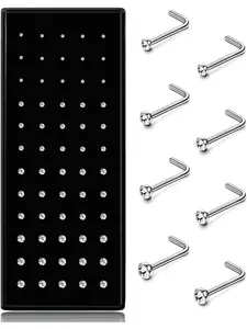 Hypoallergenic Nose Studs Set, 60pcs 316L Stainless Steel & Cz Jewelry, Nose Piercing Jewelry, L-Shaped Nose Rings, Sizes 20g-22g, Multiple Gauges Available