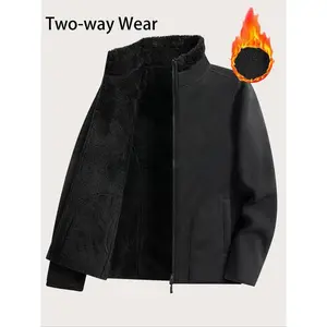 Men's winter reversible wool jacket with zipper pocket, stylish and comfortable tender jacket for autumn and winter