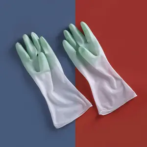 Durable PVC Dishwashing Gloves, Waterproof Thickened Household Cleaning Gloves, Dual Color Design for Kitchen & Laundry Use, Cleaning Supplies