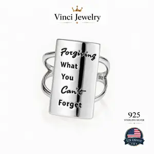 S925 Healing & Forgiveness Quote Ring for Unisex, Relieve Stress Ring, Sterling Silver Commemorative Ring for Women Men, Minimalist Trendy Ring for Daily Wearing, Clothing Decor,All-Match &Exquisite Jewelry Gift
