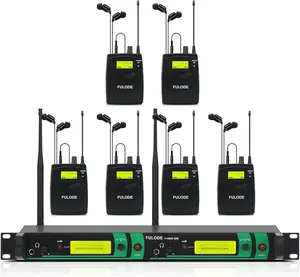 UHF Wireless In-Ear Monitor System, 2-Channel Durable Metal Audio Sound Monitor with LCD Display, 6 Bodypacks, In-Earphones, 2x40 Frequencies, 330ft Range for Stage, Studio
