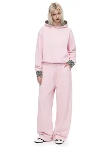 FDR Leopard Patchwork Pullover Sweatshirt for Men & Women, Oversized Vintage Babypink Loose Fit Long Sleeve Top, Casual Everyday Streetwear Lounge Outfit Set, Unisex Minilist Sweatpant Style summerwins