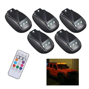 5pcs Solar Powered Cab Lights for Trucks, Waterproof No Drill Roof LED Lights, Vibration Sensor, Eight Colors, Universal Car Accessories