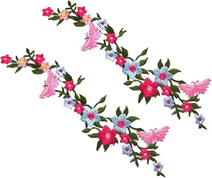 2PCS Flower Butterfly Embroidery Patches,Sew on/Iron on Patches,Patches for Jeans, Patches for Clothes,Iron on Patches for Clothes,Flowers Applique DIY Accessory,Multicolor