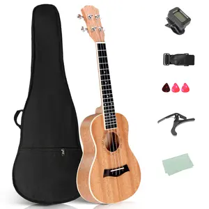 23in Mahogany Body Rosewood Fingerboard Ukulele UK201 with Cotton Bag Capo Strap Picks Wrench Tool for Beginners Adults Teens Musical Gifts for Festivals Birthdays