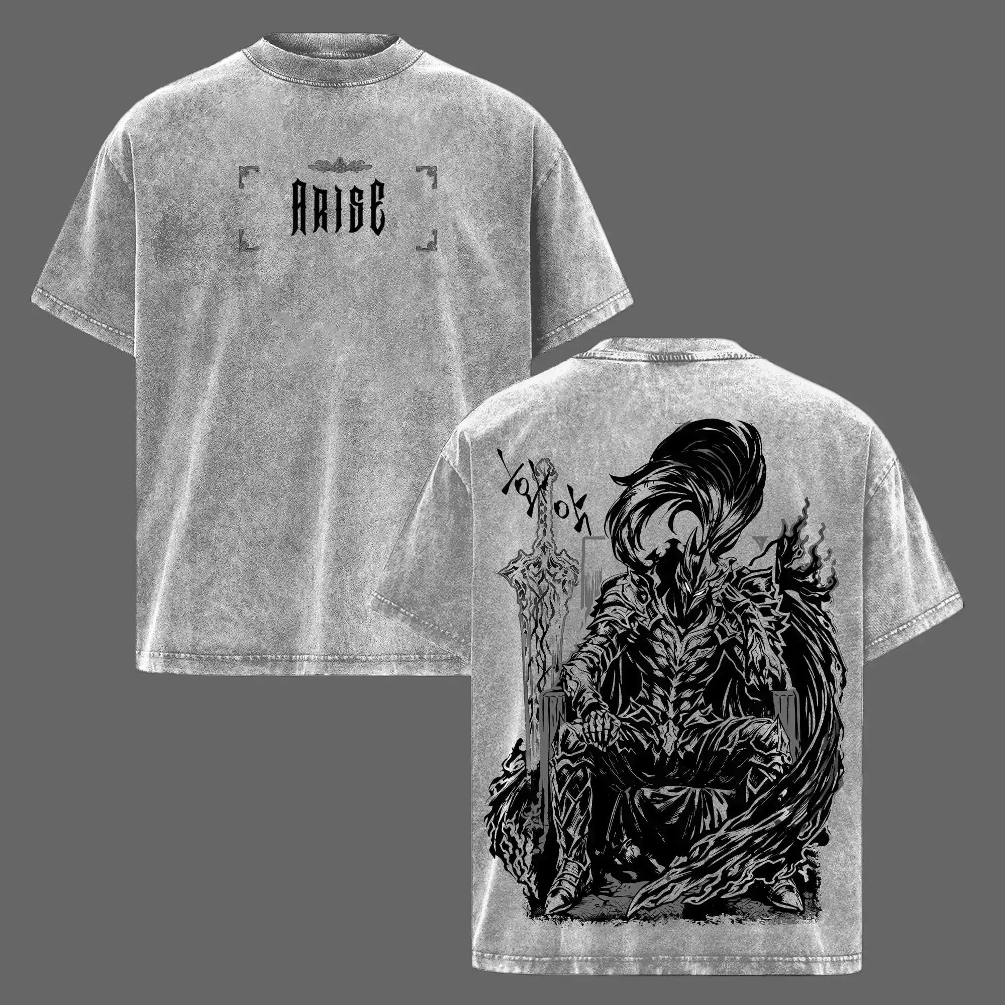 Men's Vintage Washed T-Shirt, Oversized Igris Solo Leveling Graphic, Heavyweight 230gsm Cotton Crew Neck Casual Streetwear, Reinforced Tape, Rib, Round, Round Neck, Tshirt, Oversize Tee, Graphic Print