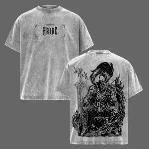 Men's Vintage Washed Oversized Cotton Tshirt - Igris Solo Leveling Dark Anime Graphic, Classic Round Neck, Unisex Anime Streetwear Short-Sleeve Top Top Tshirt Crewneck Tropical Menswear Shortsleeve