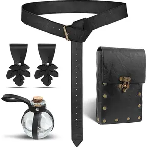 Renaissance Accessories Costume Women Belt Pouch Medieval  Potion Bottles Leather Belt Leaf Skirt Hikes