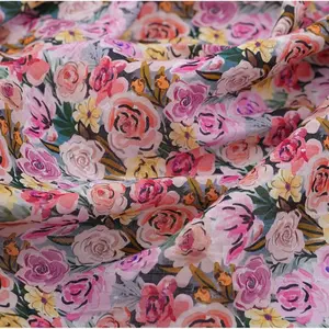 Floral Print Linen Fabric Sold by Meter, Beautiful Floral Pattern for Dresses, Indoor Decoration & Handicrafts, High-Quality Material