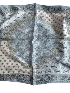 Vintage Blue Paisley Silk Scarf – Lightweight Square Bandana for Hair, Neck & Outfit Styling Women’s 100% Mulberry Silk Scarf — Fresh, Versatile Blue Tones, True Silk, Autumn/Winter, Multi-Element Apricot Print dragon scarf