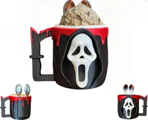 Ghostface Ice Cream Holder, Scream Mask Cup Sleeve, Horror Movie Gift, Reusable Pint Container, Scary Movie Merch, Halloween Cup Holder, Horror Fan Gift Idea, Creepy Movie Accessories, Ghostface Beer Holder, Spooky Kitchen Decor, Halloween Drink Sleeve.